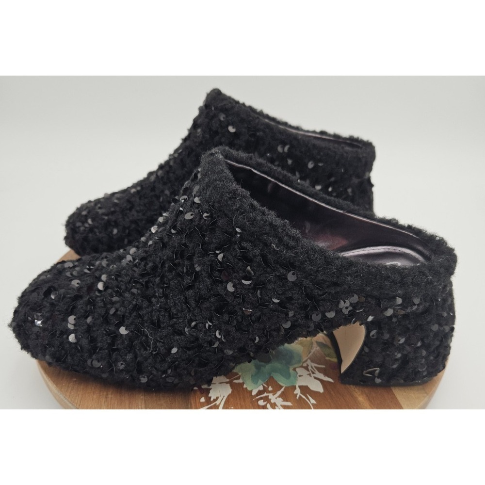 Circus‎ NY Sam Edelman ORIN Black Shearling Sequin W/7 Mule Clog Indie Goth EUC